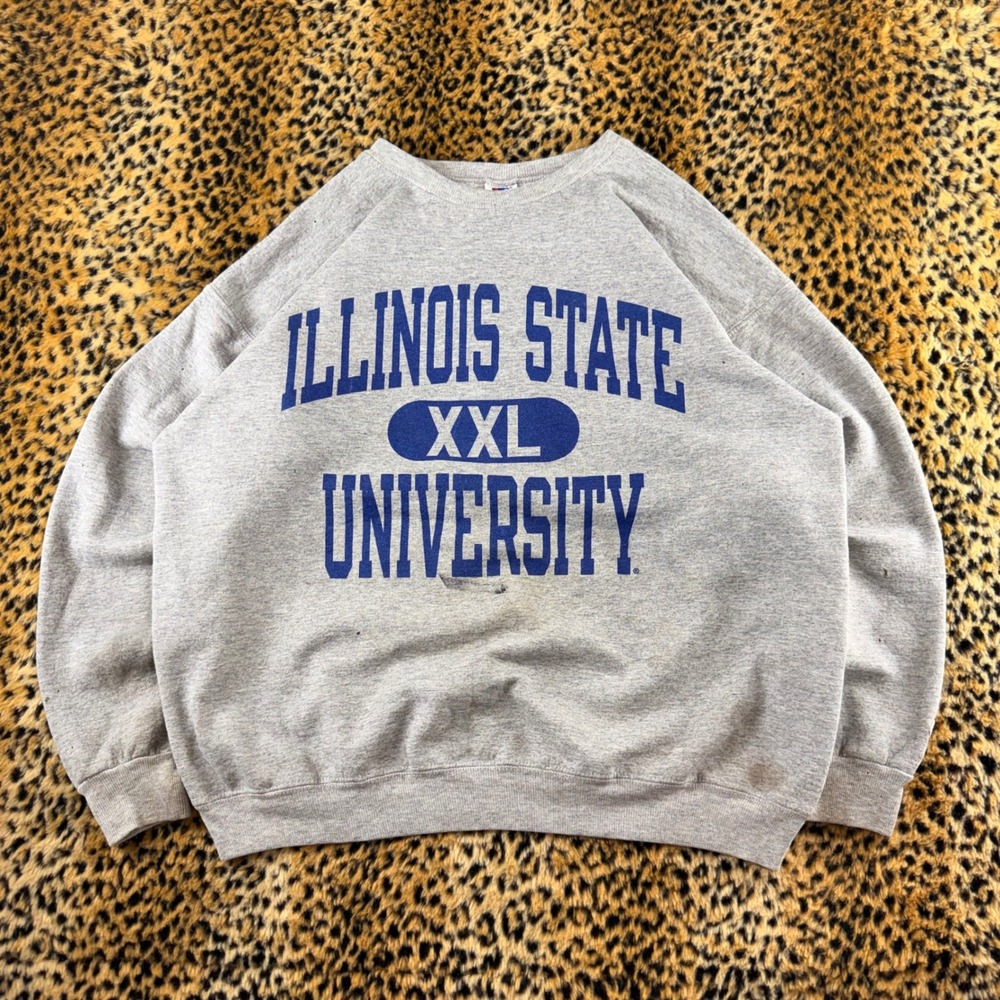 Vintage 90s Champion Illinois State University Sweatshirt Gray Large XXL Graphic